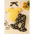 thumbnail image 4 of vera natura Baby Girls Summer Outfit Cold Shoulder Short Sleeves Romper and Floral Flare Pants Headband 3 Piece Clothes, 4 of 8