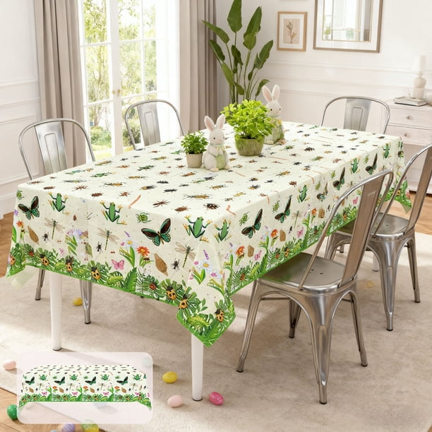 Mantel de plástico con temática de insectos de Pascua y primavera | 274 x 137 cm | Mantel grande para fiestas | Bonita decoración de mariposas y libélulas para cumpleaños infantiles, picnics y