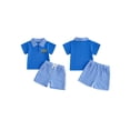 thumbnail image 2 of BemeyourBBs Toddler Baby Boy Back to School Outfit Kids Kindergarten Outfits Baby Boys Summer Clothes School Bus Embroidered Short Sleeve Zipper Lapel Shirt Tops and Plaid Pockets Shorts 2 Piece Set, 2 of 9
