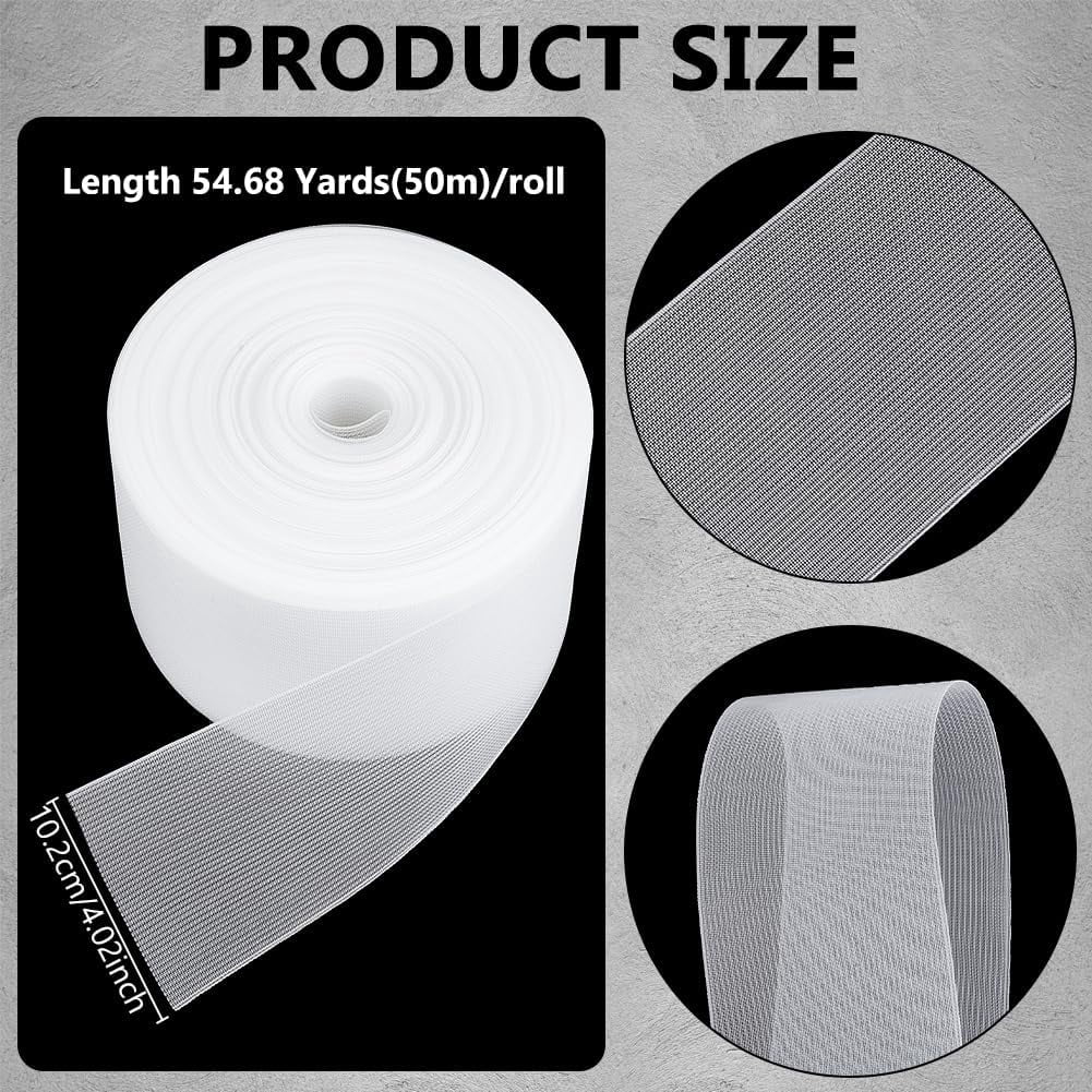 1roll 54.6 Yards Translucent Drapery Buckram 3.2 Inch White Heading Tape Sew-in Fabrics Drapes for Home Sewing Window Curtains Garment Accessories