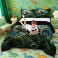 thumbnail image 3 of Manfei Woodland T-Rex Wildlife King Size Comforter Sets,Retro Dino Animals Comforters King Size,Green,Black Reversible,3 Pieces,1 Comforter and 2 Pillowcases, 3 of 7
