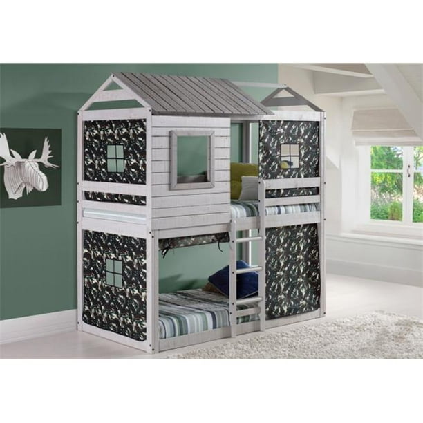 Donco Kids PD1370TTLGGC Deer Blind Twin Over Twin Size Bunk Loft Bed with Green Camo Tent