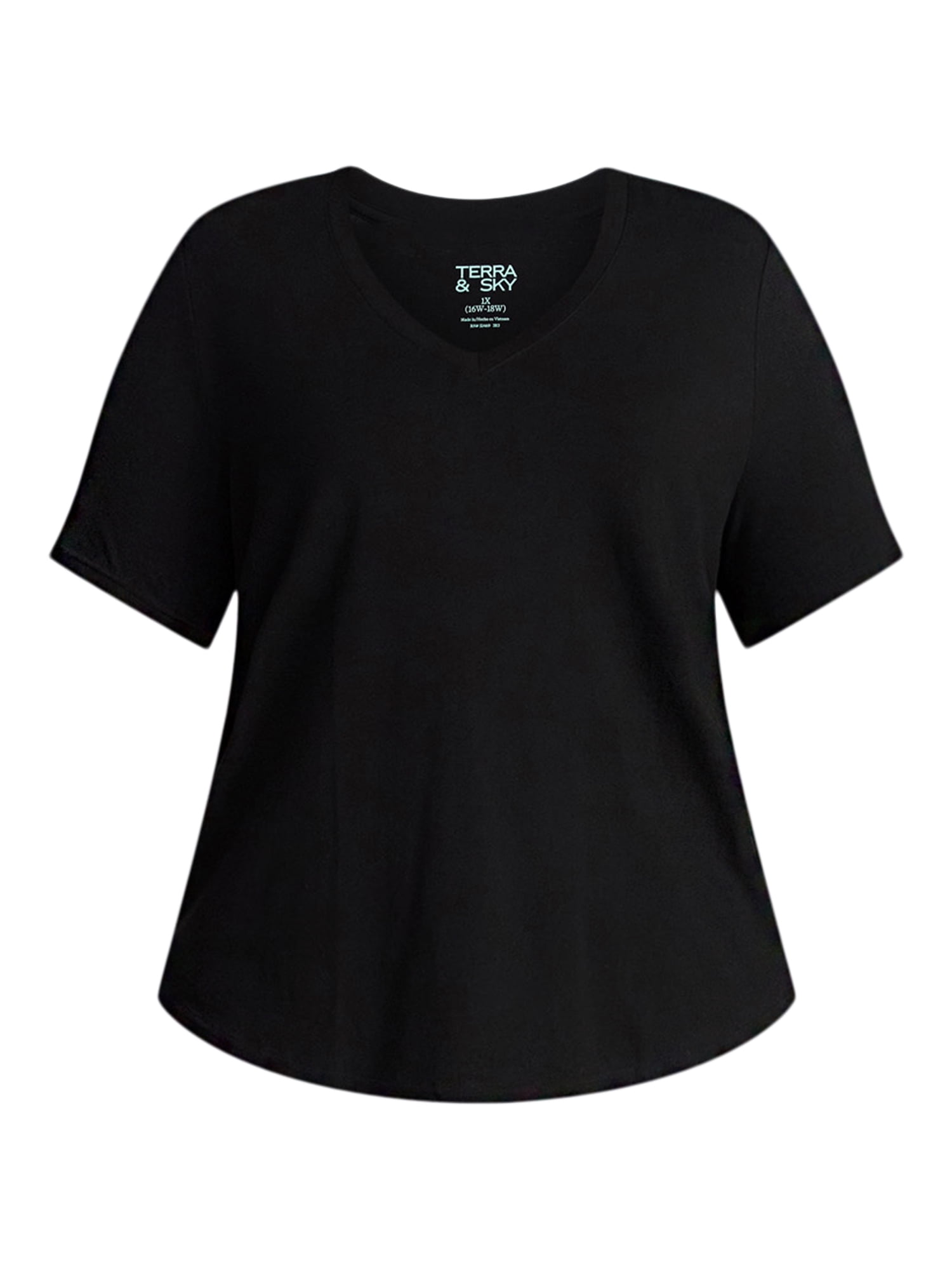Terra & Sky Women's Plus Size V-Neck Tee with Short Sleeves, Size 0X-5X
