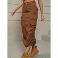 thumbnail image 3 of Denim Skirt Below Knee Length High Waisted Jean Skirts for Women Brown L, 3 of 7