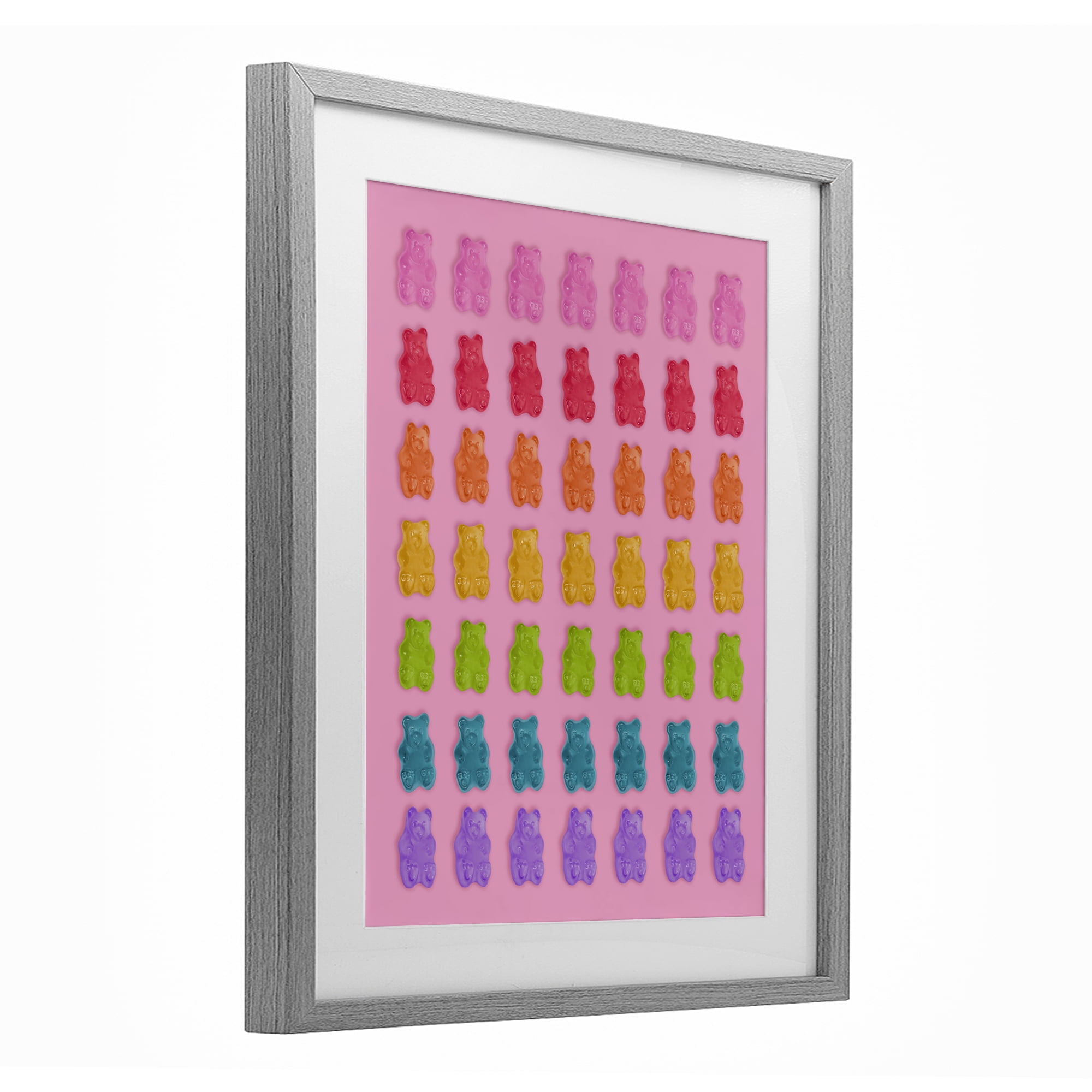 Stupell Industries Rainbow Candy Bears on Pink Gray Framed Print Under Glass, design by LISH Creative