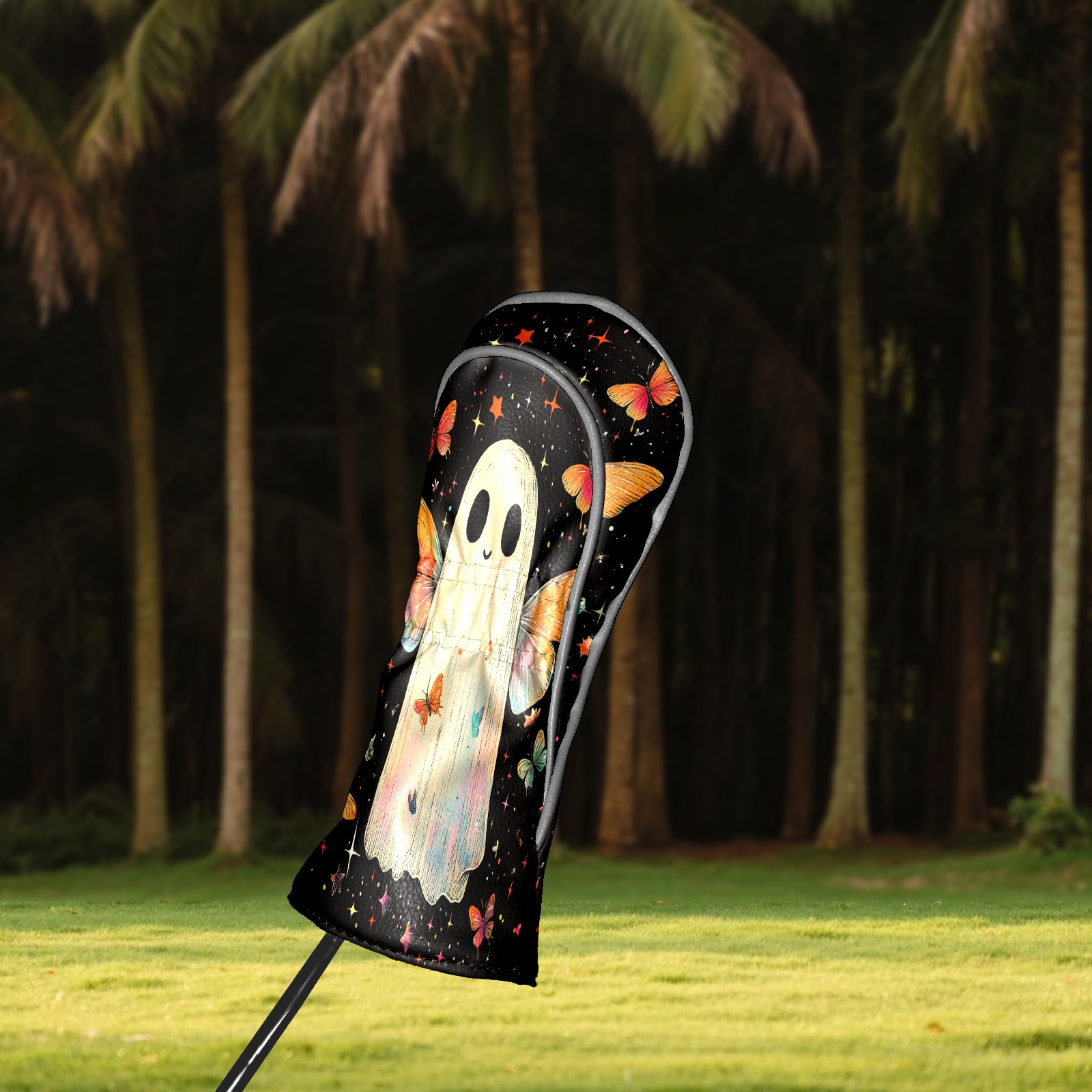 Golf Club Head Covers Colorful Ghost Butterfly for Driver and Fairway Woods, Premium PU Leather, Waterproof, Velvet Lining, Unisex Golf Gift
