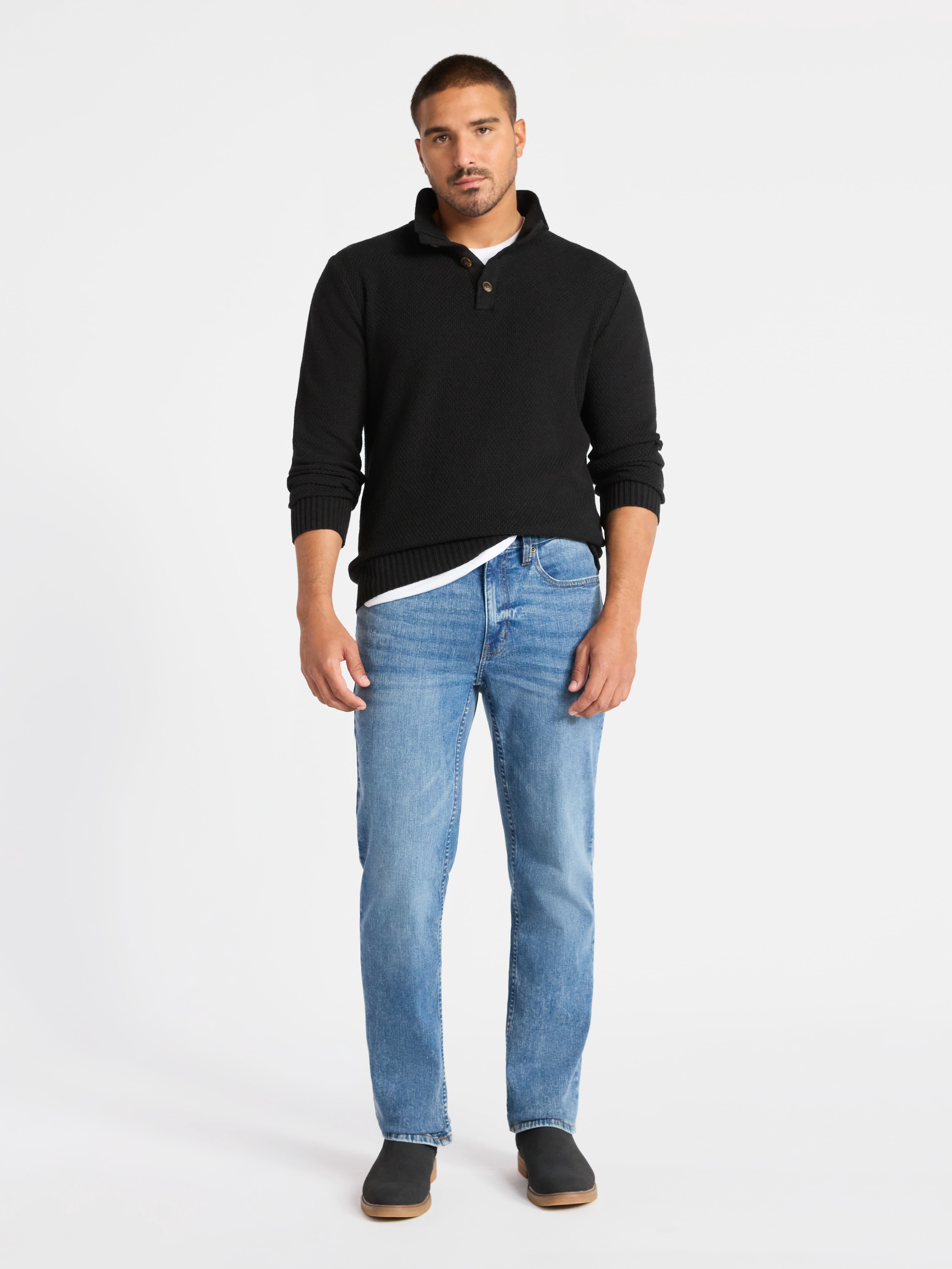 George Men's & Big Men's Button Mock Neck Sweater with Long Sleeves, Midweight, Sizes S-3XL
