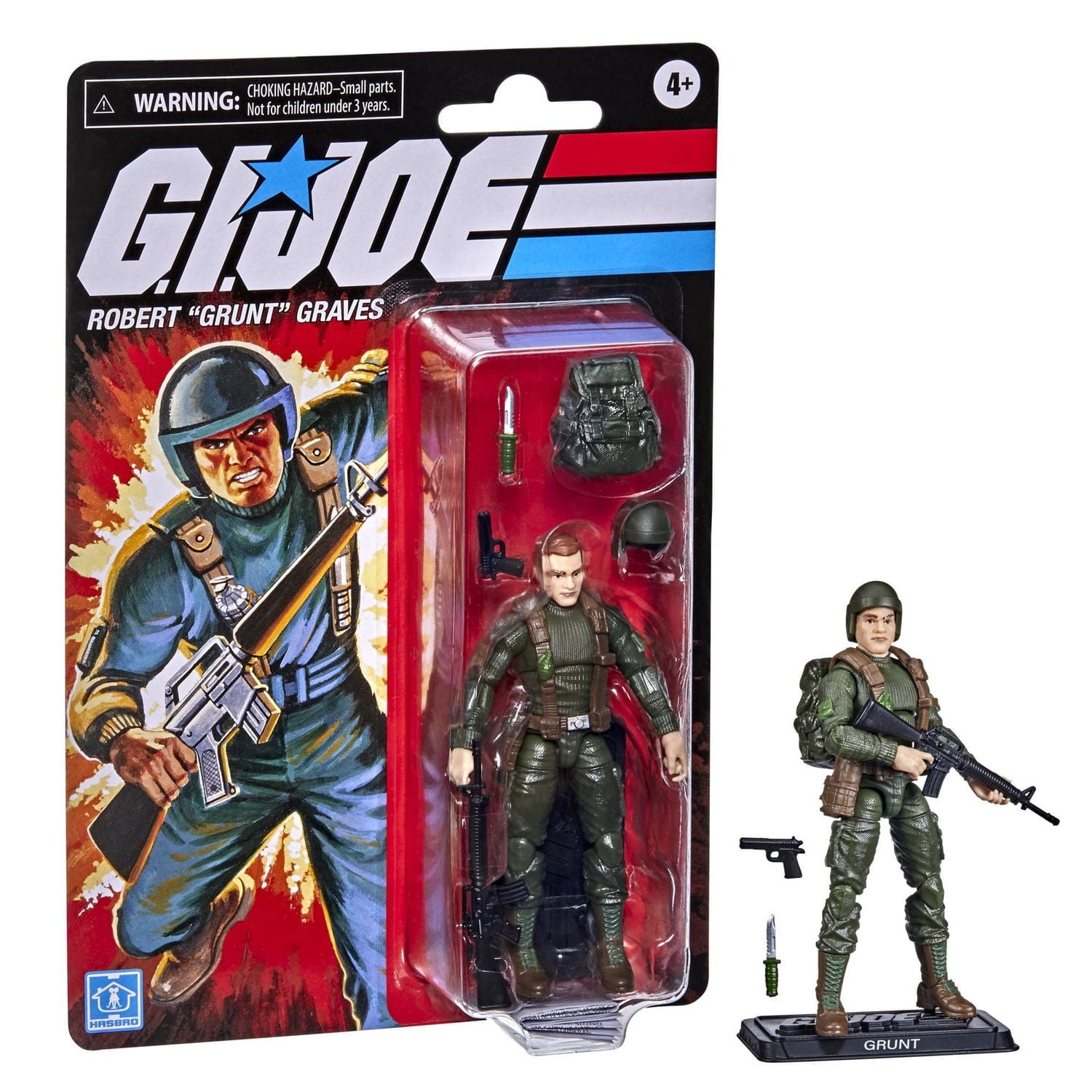 Collection rétro G.I. Joe, figurine de collection Robert “Grunt” Graves de 9,5 cm avec plusieurs accessoires, jouet pour enfants, dès 4 ans