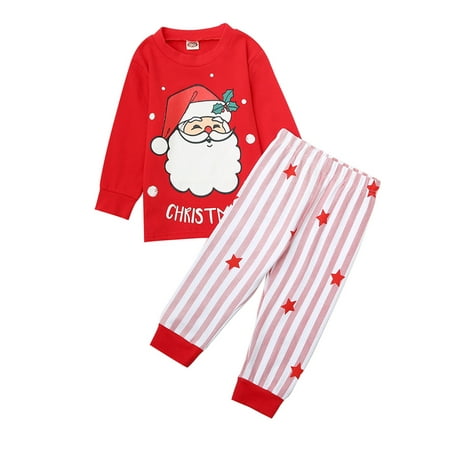 

Wolfast Promotion Toddler Kids Boys Girls Christmas Santa Striped Print Tops+Pants Pajamas Outfits