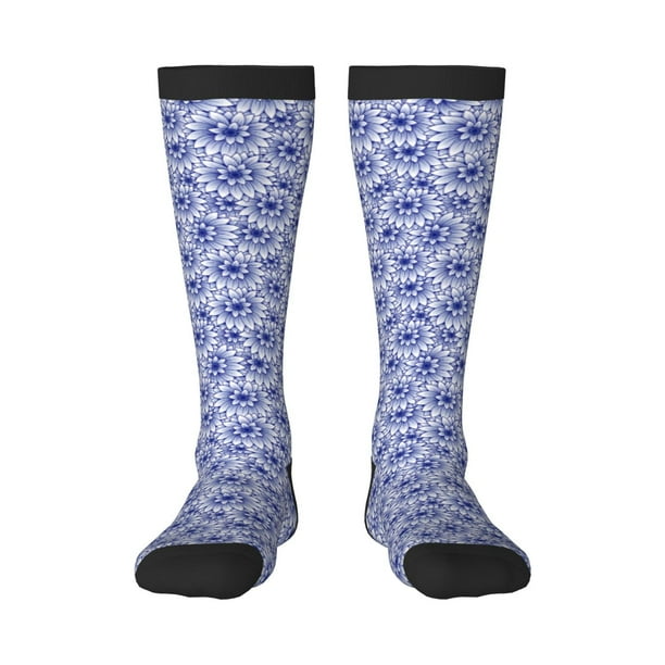 Balery Blue And White Flowers Calcetines novedosos Calcetines deportivos Calcetines hasta la rodilla Calcetines de algodón Calcetines originales y geniales