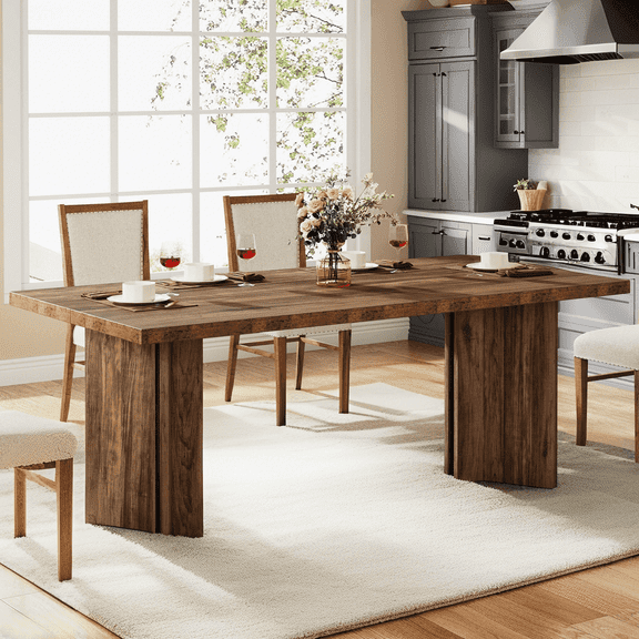 Finmind 63" Dining Table for 4-6, Wood Farmhouse Kitchen Table for Dining Room, Dark Brown