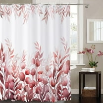 Burgundy Leaf Shower Curtain, Burgundy Watercolor Eucalyptus Leaves Botanical Plants Bathroom Curtain Waterproof Fabric Machine Washable with Hooks, 36" Wx72 L