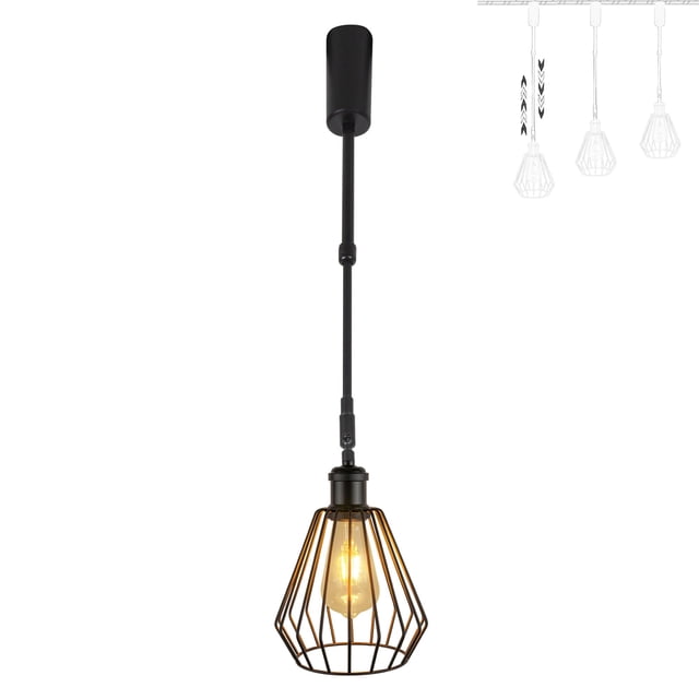 FSLiving Adjustable Height Track Pendnat Light J-Type Industrial Retractable Track Spotlight with Telescoping Rod Gimbaled Lamp-Post Juno Track Instant On Hollow Out Black Diamond Lamp, 1 Light