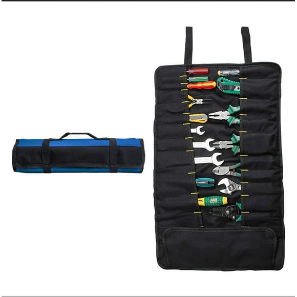 Bolsa enrollable para herramientas (azul), tela Oxford, 22 bolsillos, práctica bolsa para llaves, para electricistas