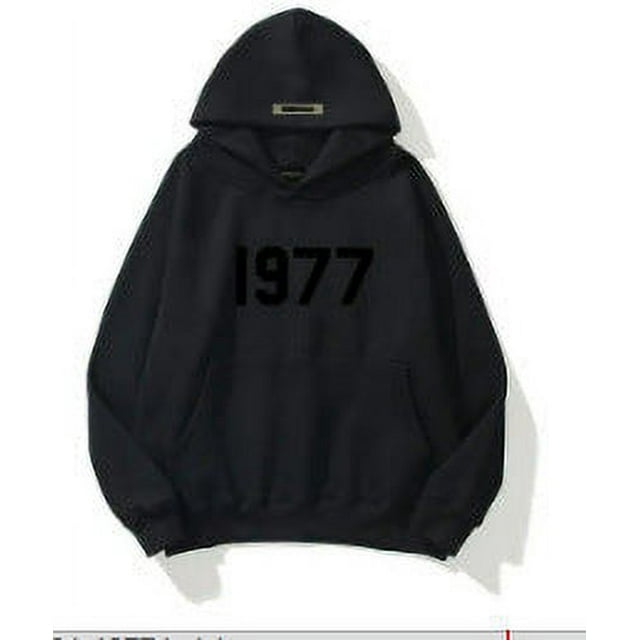 Chandail de Marque Mode Style Rue Ample Doublé en Molleton Mots 1977 Chandail Chandails à Capuchon pour Hommes et Femmes (BlackAndBlackWords, S)