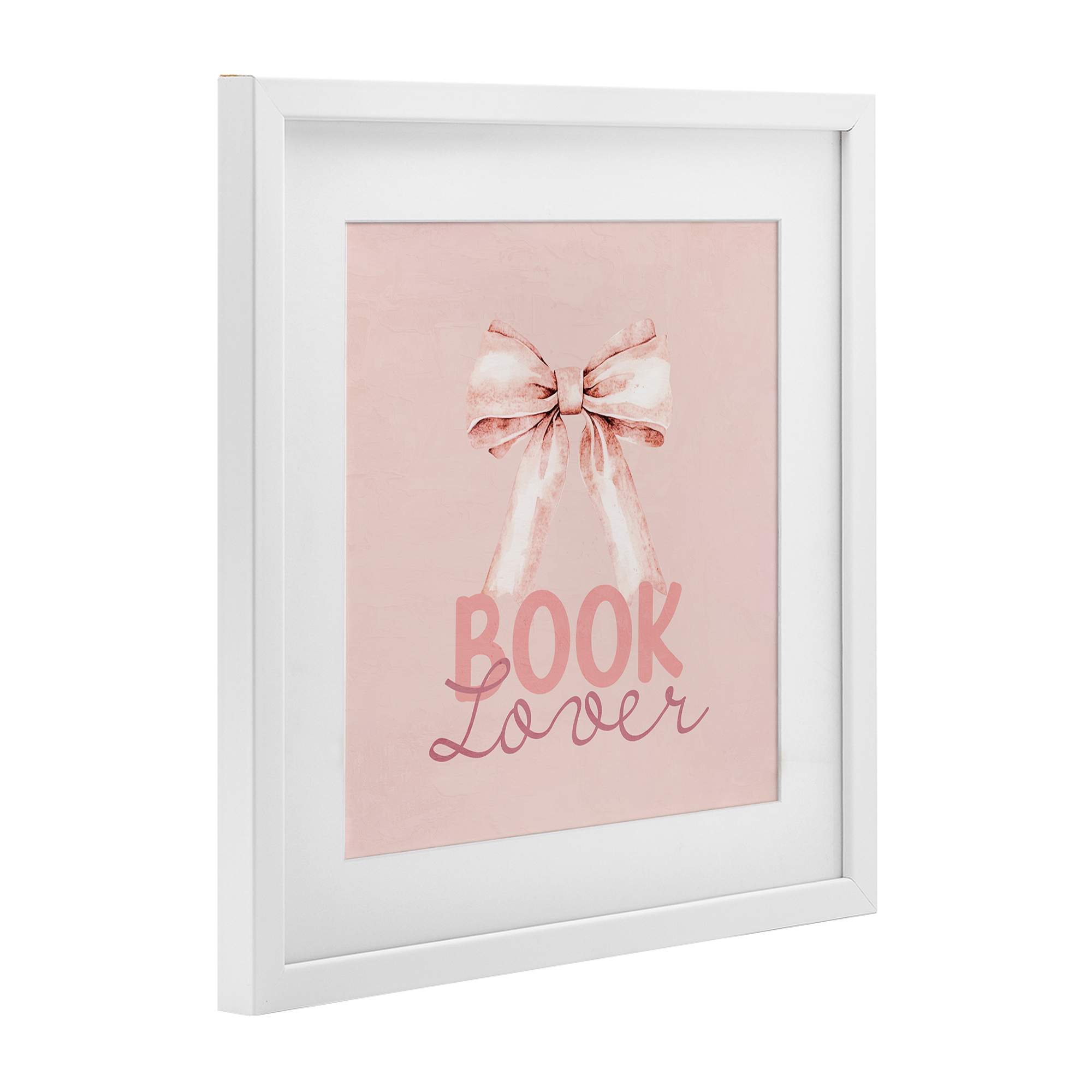Blush Pink Book Lover White Framed Print Under Glass, design by Kim Allen