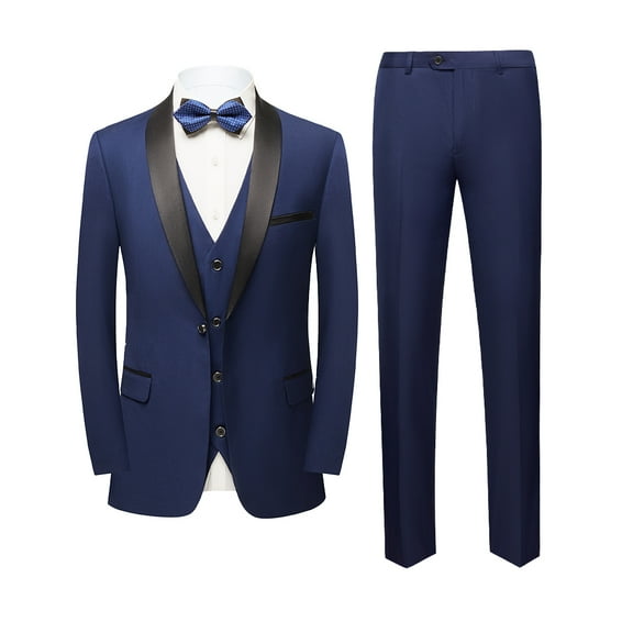 Beauty Emily Mens 3-Piece Suit Notched Lapel One Button Slim Fit Formal Jacket Vest Pants Set