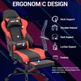 thumbnail image 3 of WENTUM Reclining Gaming Chair with Footrest, Massage Racing Office Chair, PU Leather Computer Desk Chair with Head Pillow for Adults, Red, 3 of 6