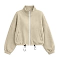 thumbnail image 5 of Antinious Women Casual Zip Jacket Collar Drawstring Pocket Solid Long Sleeve Comfy, 5 of 5