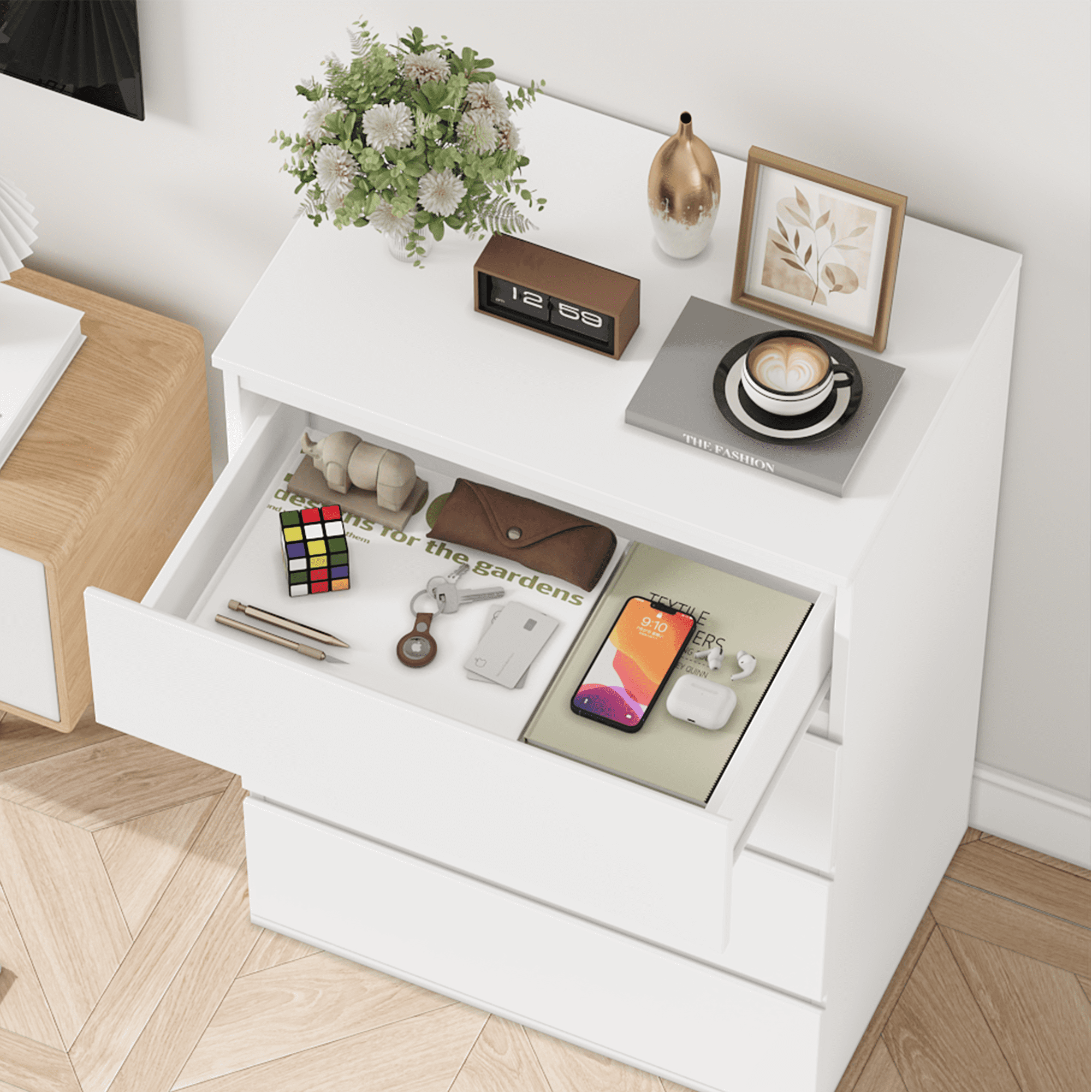 Homfa 4 Drawer White Dresser, Modern Storage Cabinet for Bedroom, Chest of Drawers Wood Organizer for Living Room
