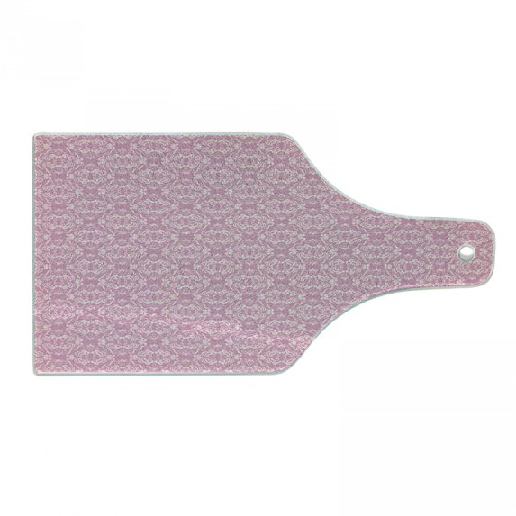 Pink Damask Cutting Board, Abstract Curvy Romantic Ornaments in Monochrome Girly Pattern, Decorative Tempered Glass Cutting and Serving Board, in 3 Sizes, by Ambesonne