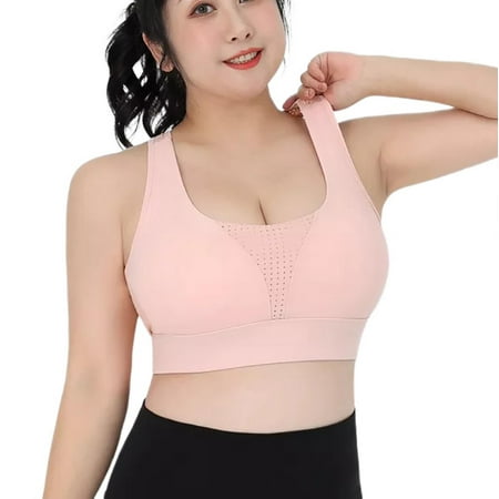 

Women s Plus Size High Strength Shockproof Outdoor Sports Underwear Breathable Yoga Vest Fitness Running One Piece Fixed Cup Bra Pink 3XL