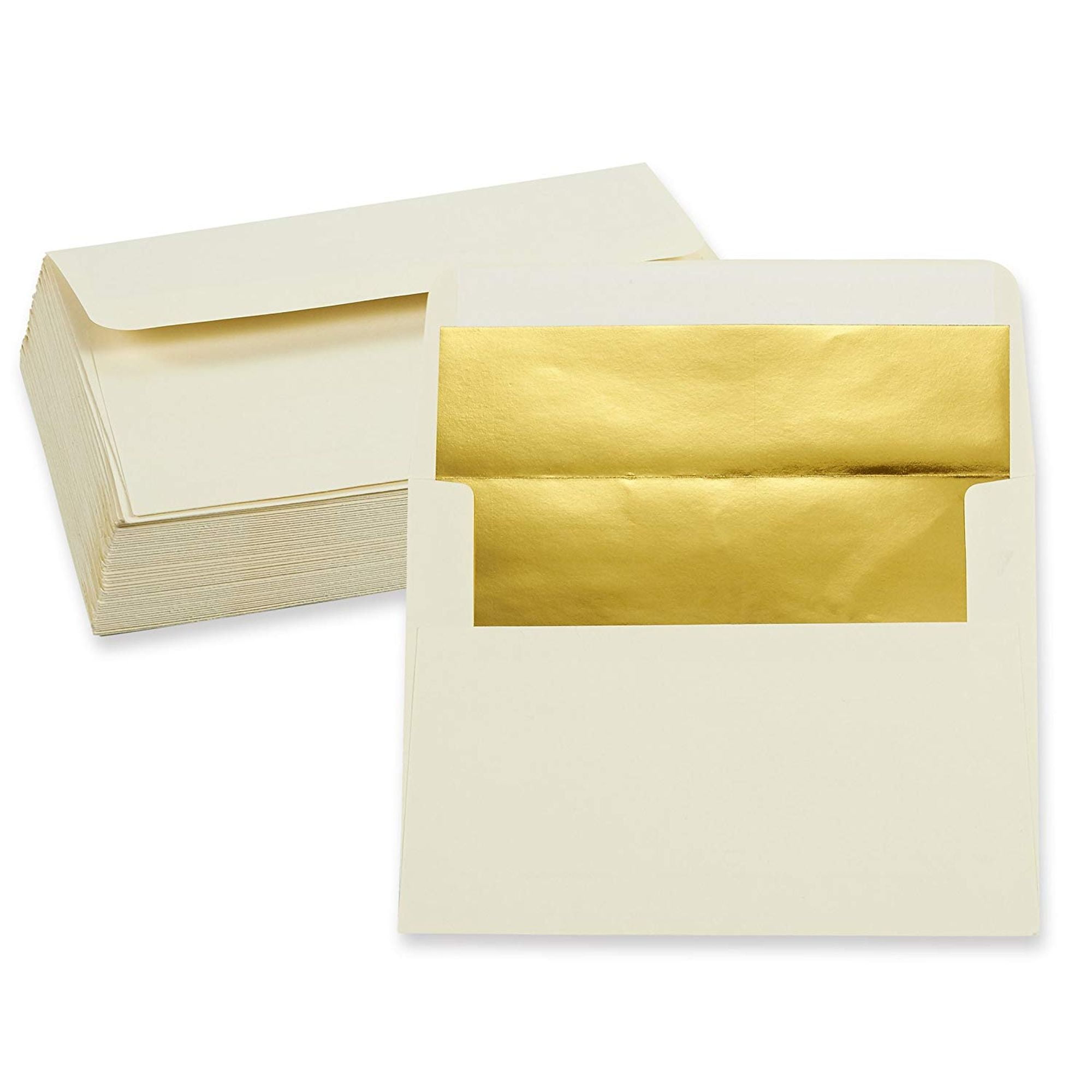 Invitation Envelopes with Gold Foil Lining (5.25 x 7.25 Inches, Ivory