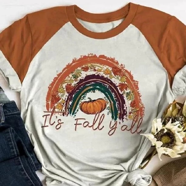 Camiseta Con Estampado De Calabaza De Color En Contraste A La Moda Para Mujer, Camisetas De Cuello Redondo De Verano Likrtyny Arte Deco