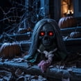 thumbnail image 5 of Animated Walking Skull Head with Light-Up Red Eyes Creepy Moving Halloween Prop with Long Grey Hair Horror Music Motorized Resin Decoration for Party Yard Indoor Outdoor Spooky Decor Gift, 5 of 7