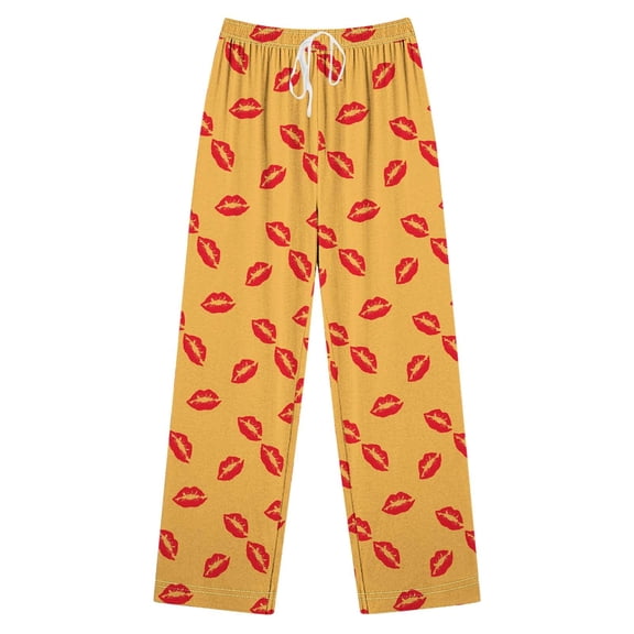 Womens Valentines Pajama Pants Soft Sleepwear Drawstring Wide Leg Lounge Bottoms Valentine's Love Printed Casual Pants