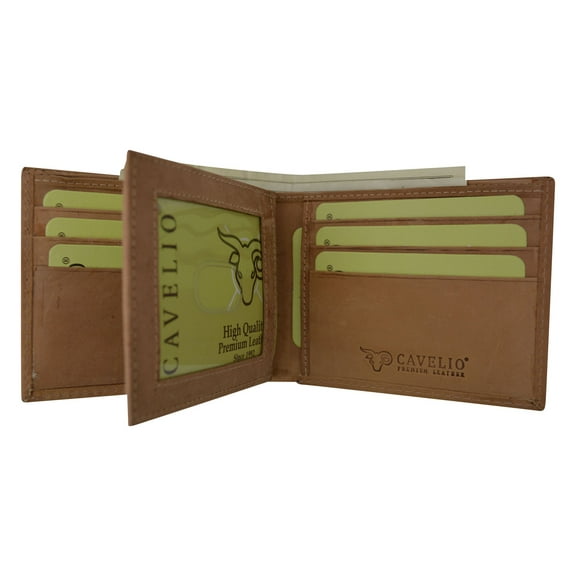 New Cavelio Hunter Vintage Style Series Premium Leather Fixed Center Flap Credit Card ID Holder Bifold Wallet HU52 (C)