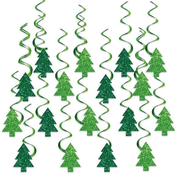 Tourbillons d'Arbre de Noël Vert Pailleté - Ensemble de 32 Ornements Suspendus pour Décorations de Fête d'Hiver - Tourbillons Festifs au Plafond pour Fête d'Arbre de Noël