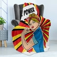 thumbnail image 4 of Girl Power Soft Flannel Fleece Throw Blanket, Factory Girl with Biceps Pop Art Comics Retro Style Halftone Motifs Backdrop, Cozy Plush for Indoor and Outdoor Use, 60" x 80", Multicolor, by Ambesonne, 4 of 5