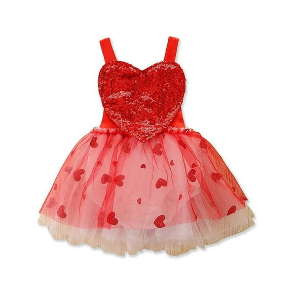 Odeerbi Girls Dress Baby Girls Clothes 2025 Valentine's Day Love Dress Sequin Mesh Backless Dress Red
