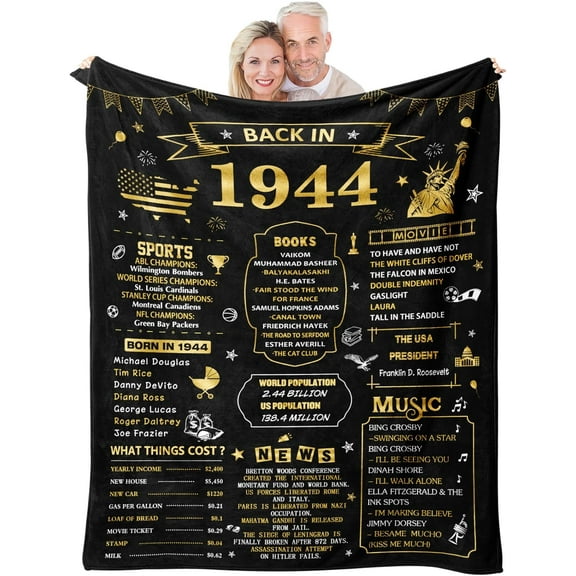 80th Birthday Gifts for Women, 80th Birthday Gifts for Men, Birthday Gifts for 80 Year Olds, Best 80 Year Old Birthday Gifts for Men Women, 1944 Birthday Gifts, Happy 80th Birthday Blanket 50"X60"