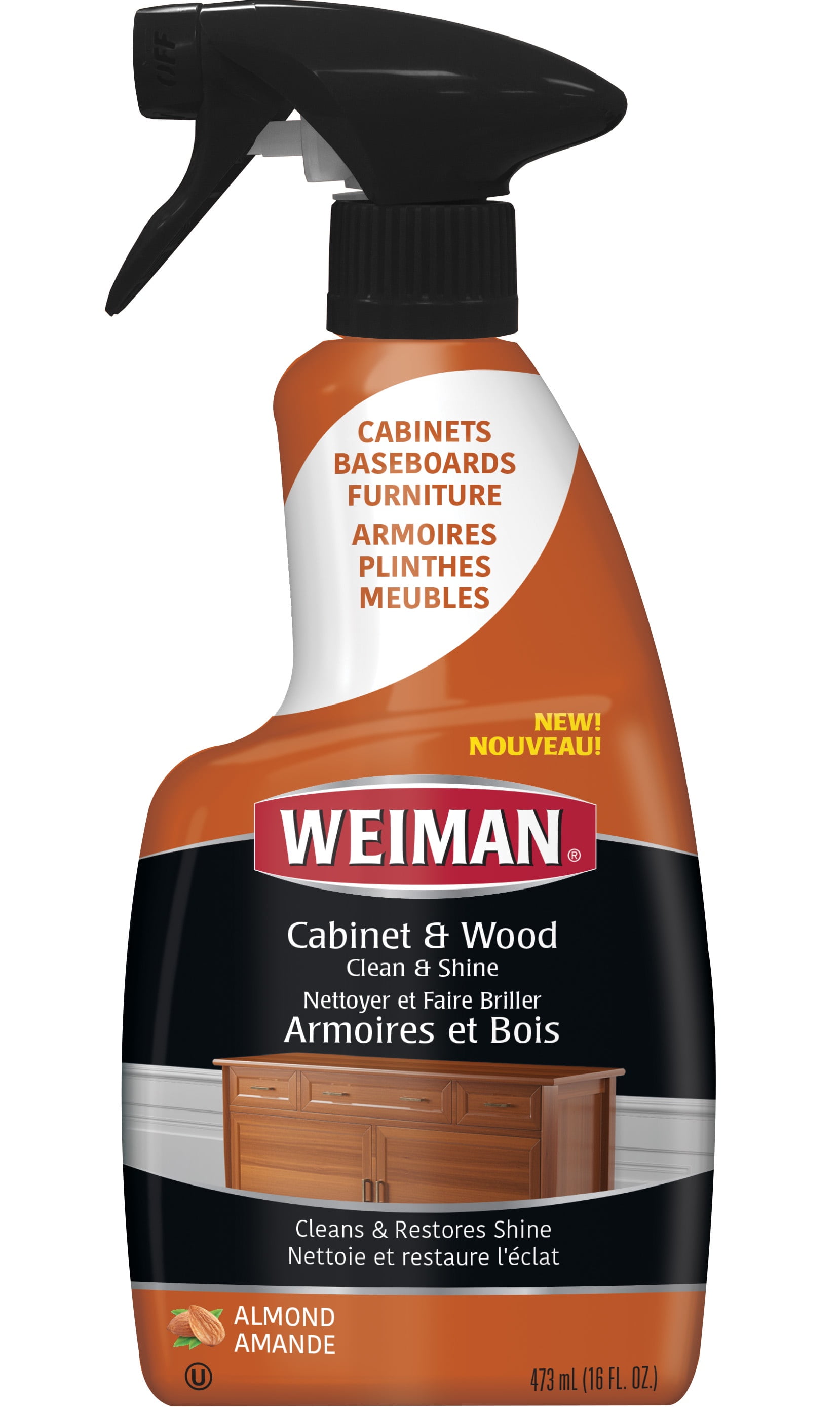 Nettoyant et cirant Weiman pour meubles, armoires et plinthes, parfum amande, 473 ml Nettoyant pour armoires et bois Weiman