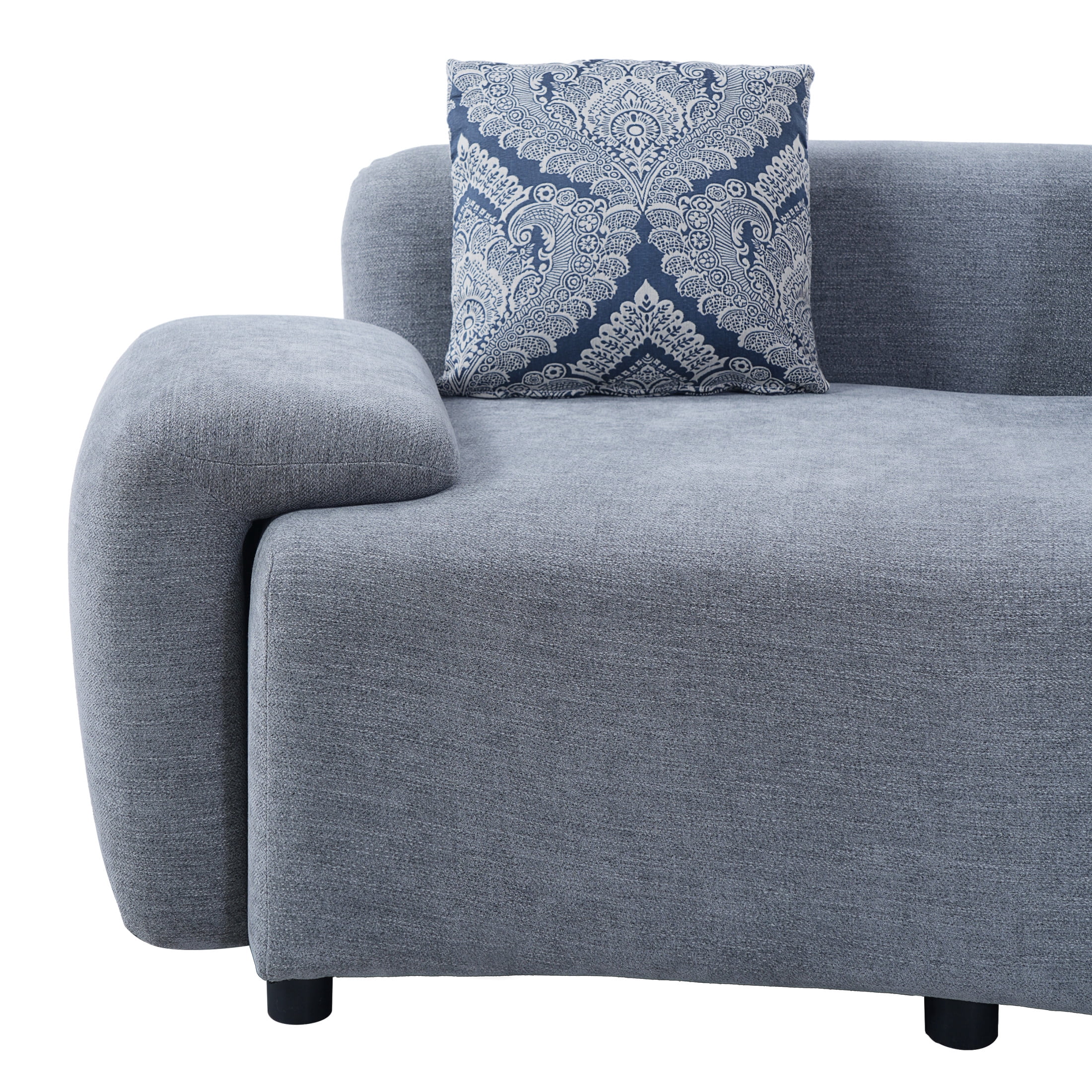 Christopher Knight Home 122" Curved 4-Seat Sofa with Damask Pillows, Upholstered Fabric Couch, Gray