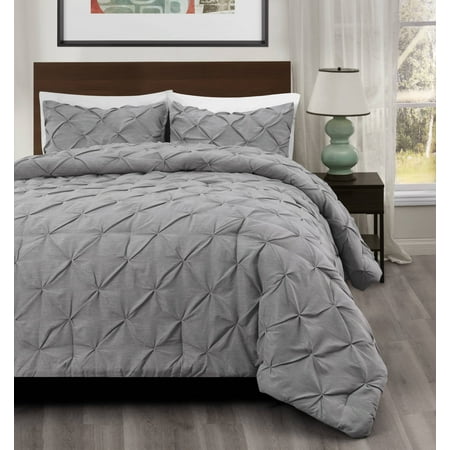 2pc Pinch Pleat Comforter Set Light Grey Color Bed Set Master