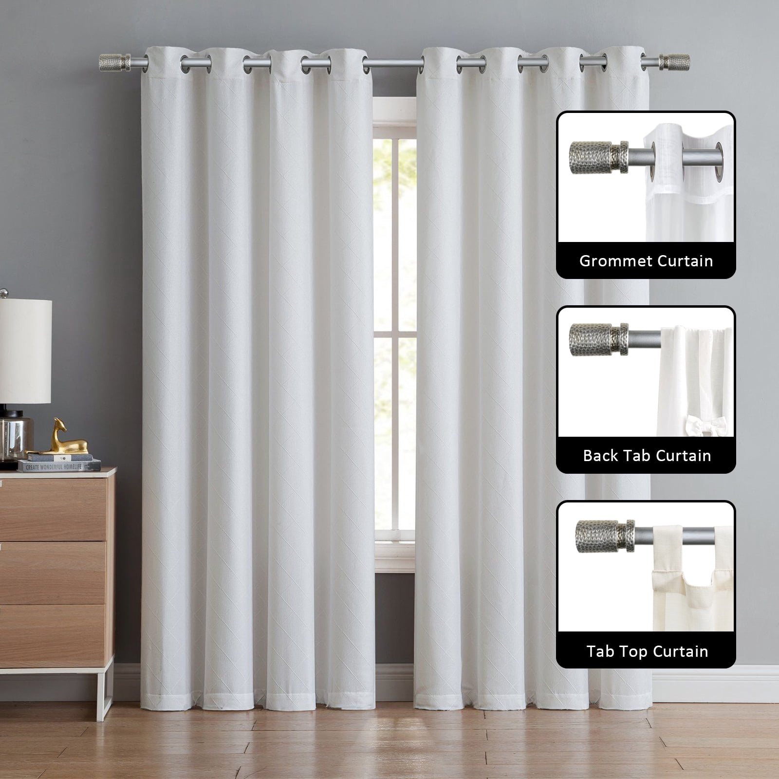 Urbanest 1" Hammered Adjustable Curtain Rod with Designer Finials — Heavy-Duty Metal Telescoping Rod, Easy Install, 48"–84″, Antique Silver/Pewter