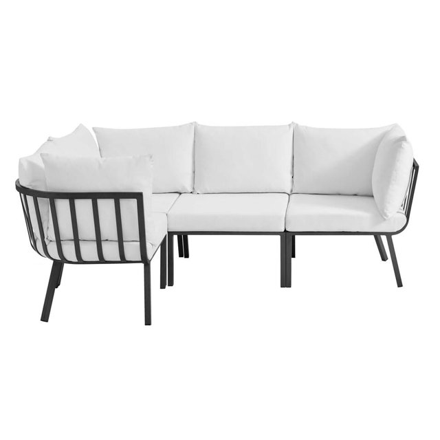 Modway Riverside Sectionnel de Patio Extérieur en Aluminium 4 Pcs, Gris/blanc