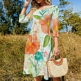 thumbnail image 4 of Watercolor Floral Summer Peach Blooms Womens Summer Dress Tie Back A Line Flare Dress, 4 of 9