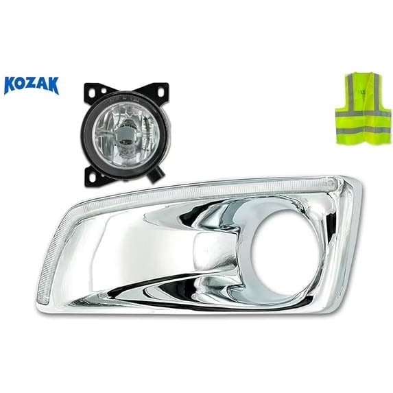 Chrome Plastic Fog Light/Lamp Bezel with Built-in LED Light Strip and Fog Light Lamp, Left, Compatible with T660