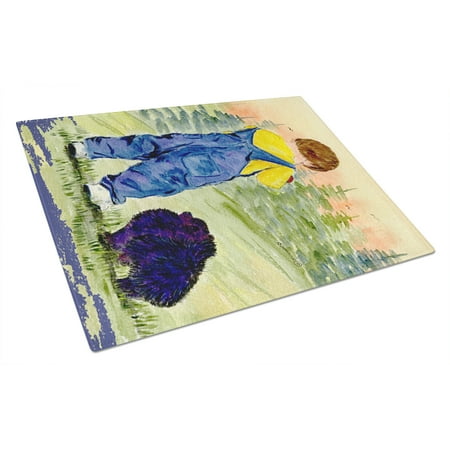 

Caroline s Treasures Little Boy with his Pomeranian Glass Cutting Board Large