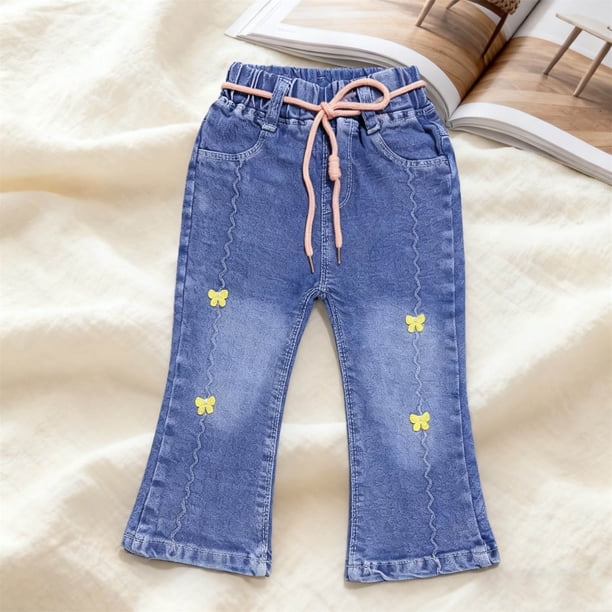 Pantalones vaqueros largos para niñas, pantalones de primavera y verano, pantalones vaqueros acampanados con estilo para niñas pequeñas, pantalones casuales para niños, pantalones vaqueros para niñas