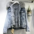 thumbnail image 4 of Ladies Denim Fleece Thickened Winter Coat Removable Cotton Denim Jacket Lined Jacket Jeans With Fur Warm Winter Jacket Hooded Lapel Outerwear, 4 of 4