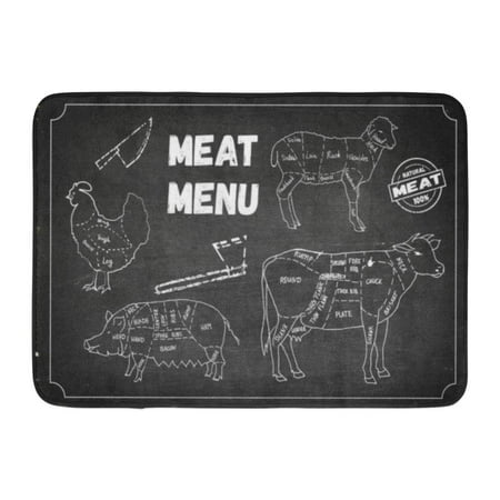 GODPOK Sheep Black Butcher Meat of Symbols Beef Pork Chicken Lamb Knife Axe Cut Chalk Board Drawing Cow Sketch Rug Doormat Bath Mat 23.6x15.7 (Best Knife To Cut Whole Chicken)