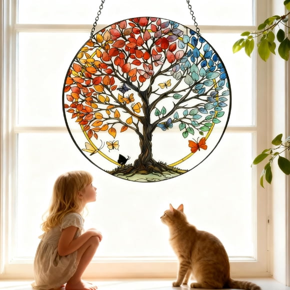 Ammzus Large Tree of Life Garden Suncatcher, Stained Glass Window Hanging, Suncatchers for Windows Hanging, for Friends, Family, and Women