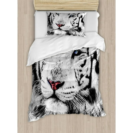 Safari Duvet Cover Set White Tiger Wintertime Rare Animal