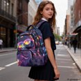 thumbnail image 6 of CHAQLIN Neon Wolf Music Print Side Pockets Laptop Bookbag for Back to School Casual, Waterproof Compartment Polyester Kids Backpack, 6 of 7