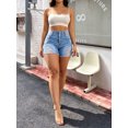 thumbnail image 4 of Women's High Waisted Ripped Denim Shorts Light Wash Blue Distressed Jean Shorts, 4 of 7